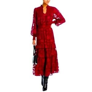 Aqua Red Lace Maxi Dress